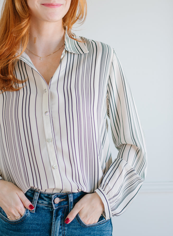 Chiffon Stripe Button Down