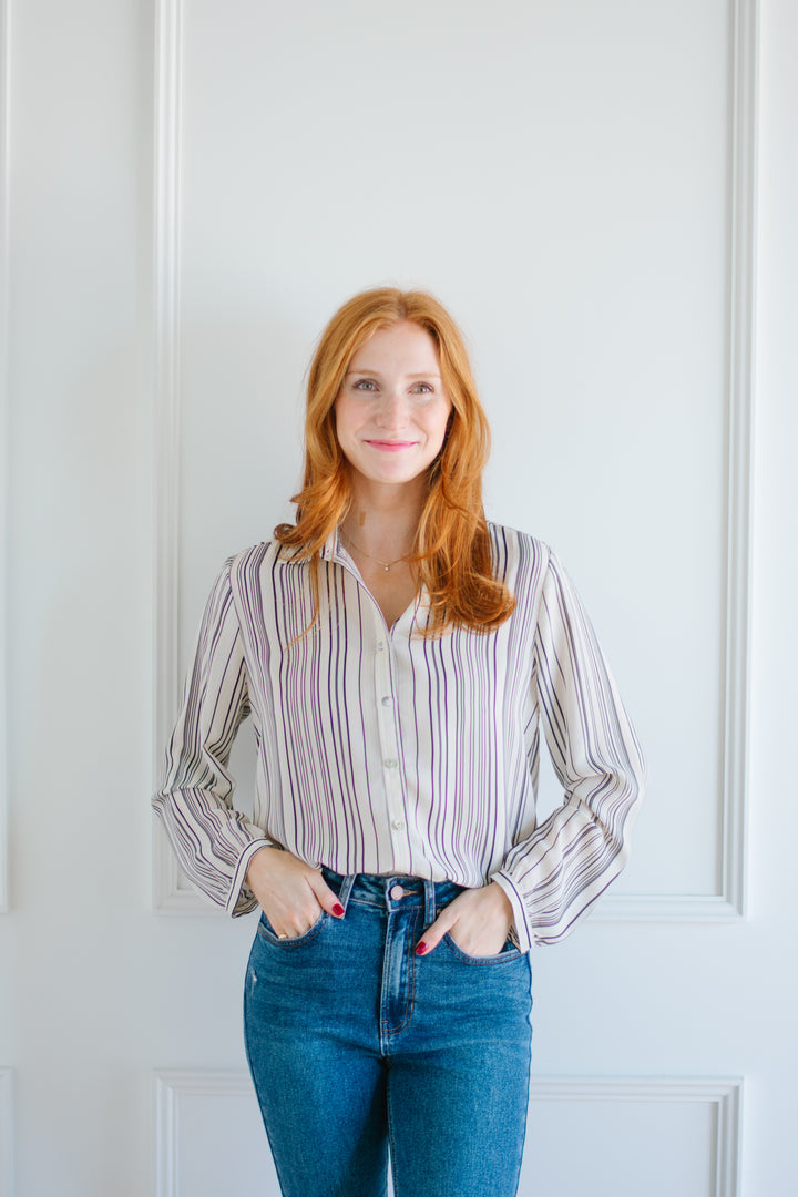 Chiffon Stripe Button Down