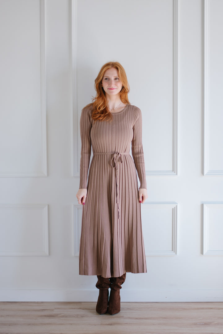 Sable Pleated Sweater Dress