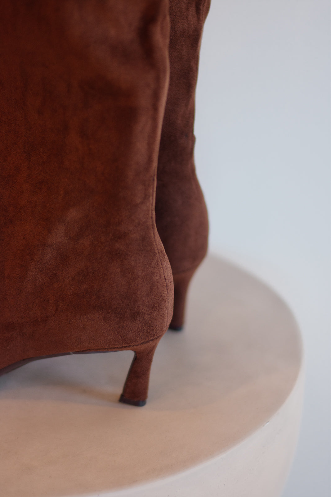 Suede Kitten Heel Boot - Chocolate