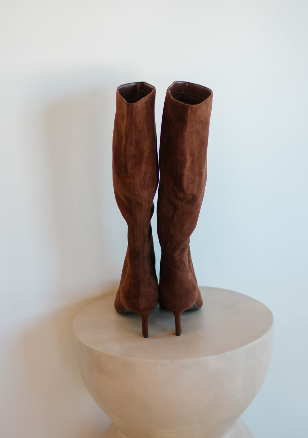 Suede Kitten Heel Boot - Chocolate