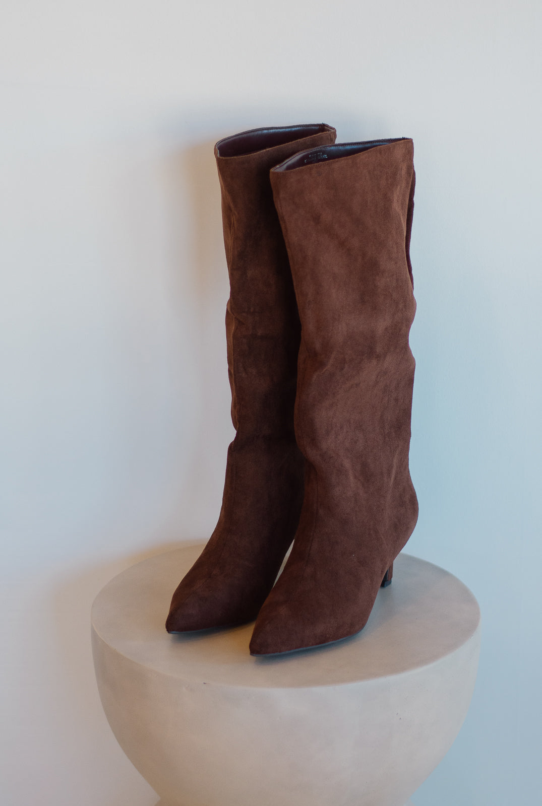 Suede Kitten Heel Boot - Chocolate