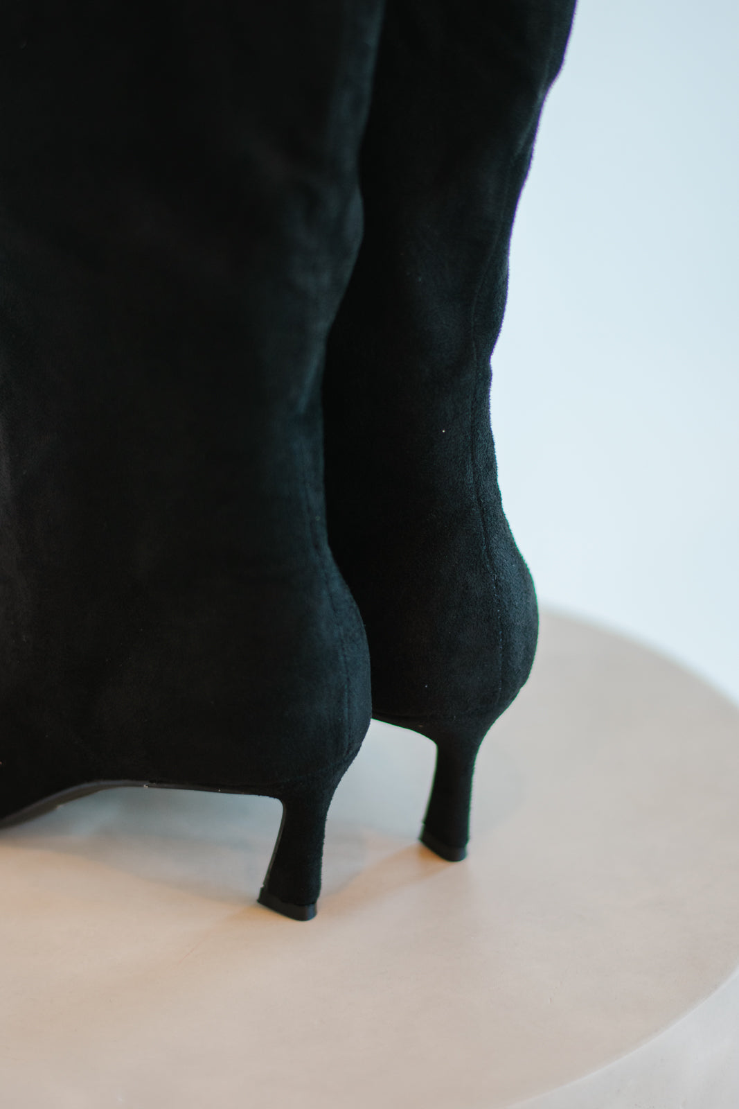 Suede Kitten Heel Boot - Black