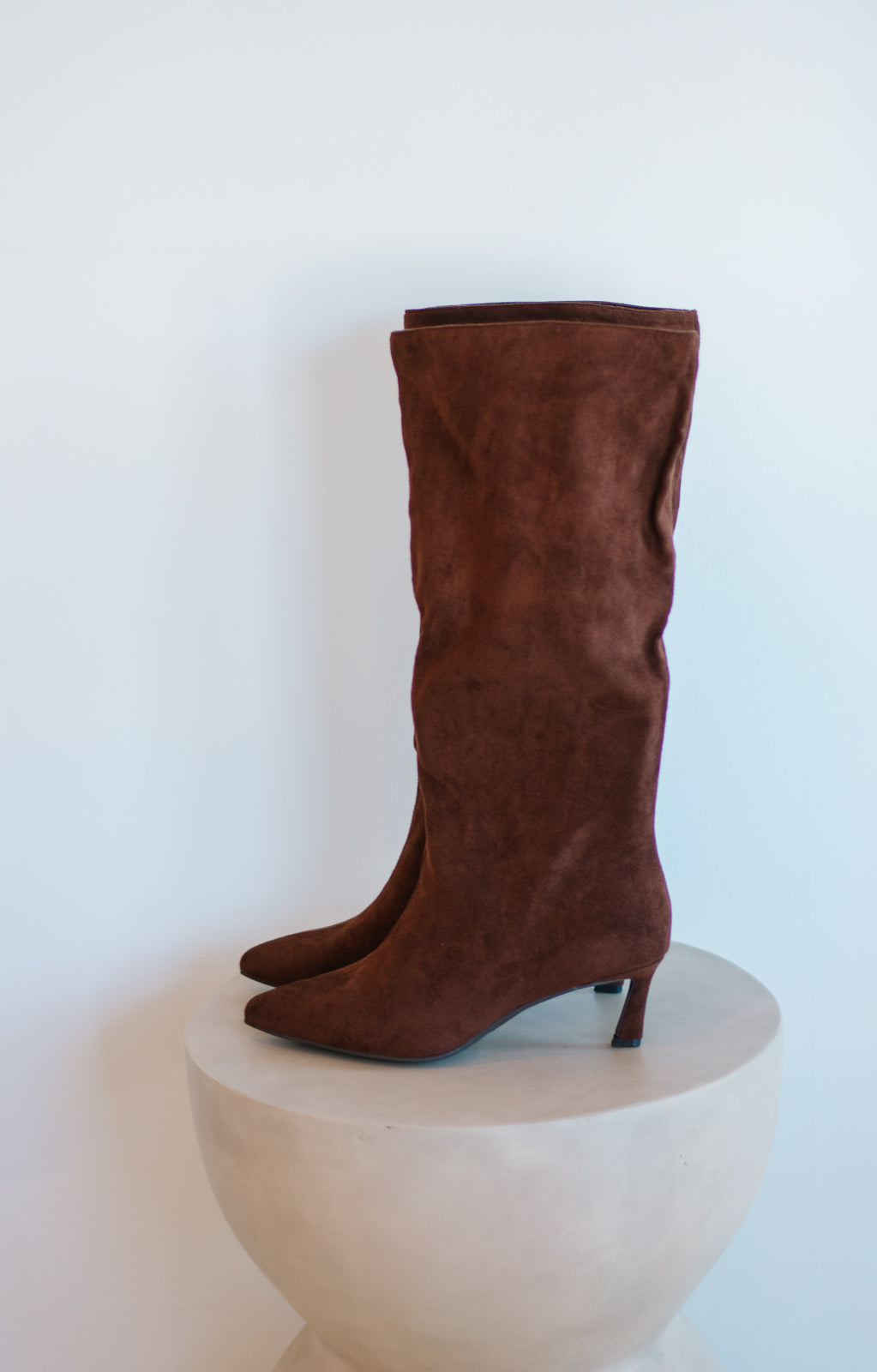 Suede Kitten Heel Boot - Chocolate