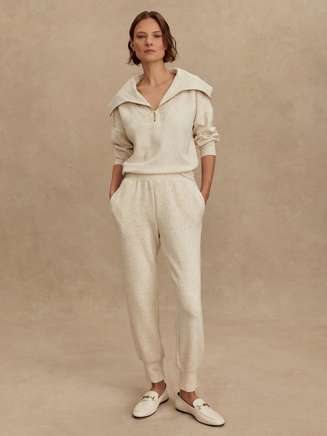 VARLEY | Slim Cuff Pant 27.5" - Ivory Marl Fleck