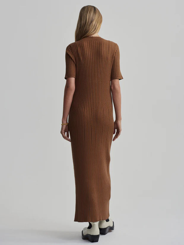 VARLEY | Maeve Rib Knit Dress - Caramel Pecan