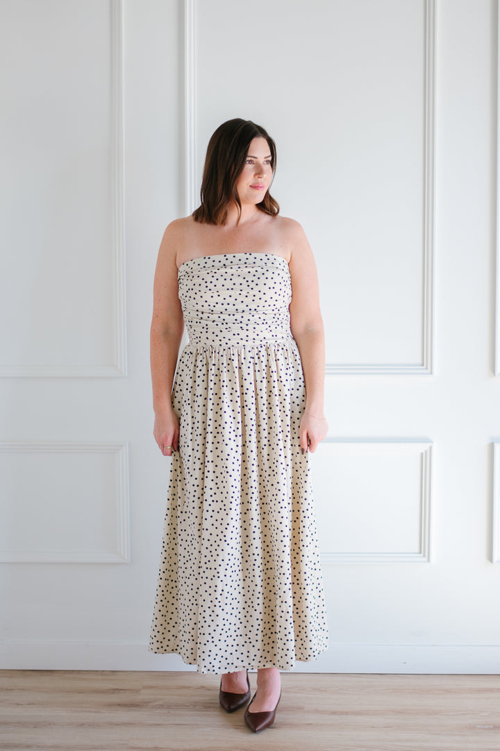 Strapless Polka Dot Midi