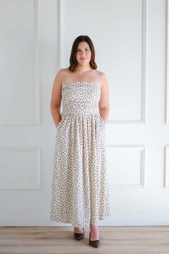 Strapless Polka Dot Midi