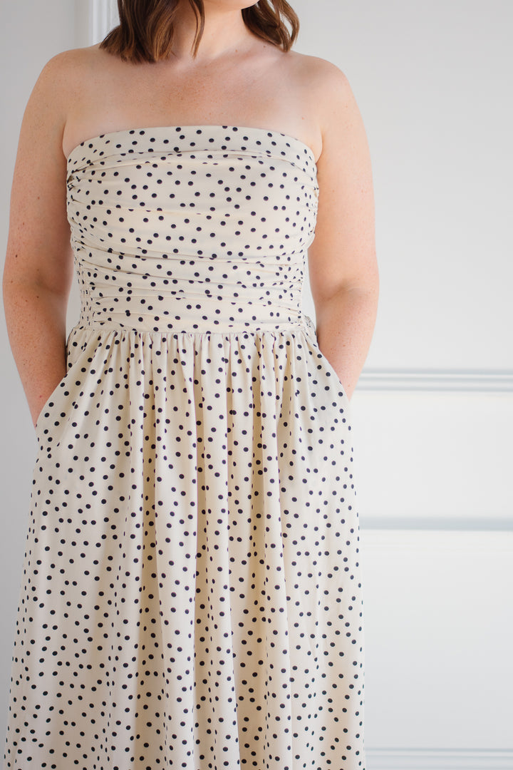 Strapless Polka Dot Midi