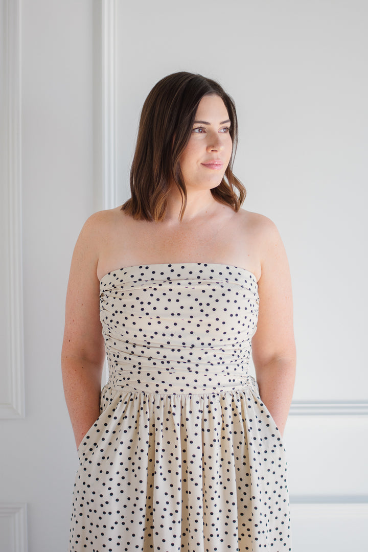 Strapless Polka Dot Midi