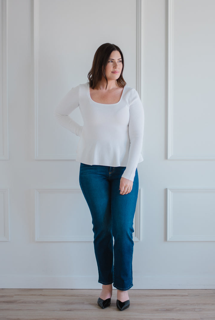 Peplum Knit Sweater - Ivory