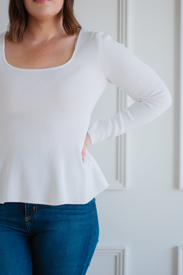 Peplum Knit Sweater - Ivory