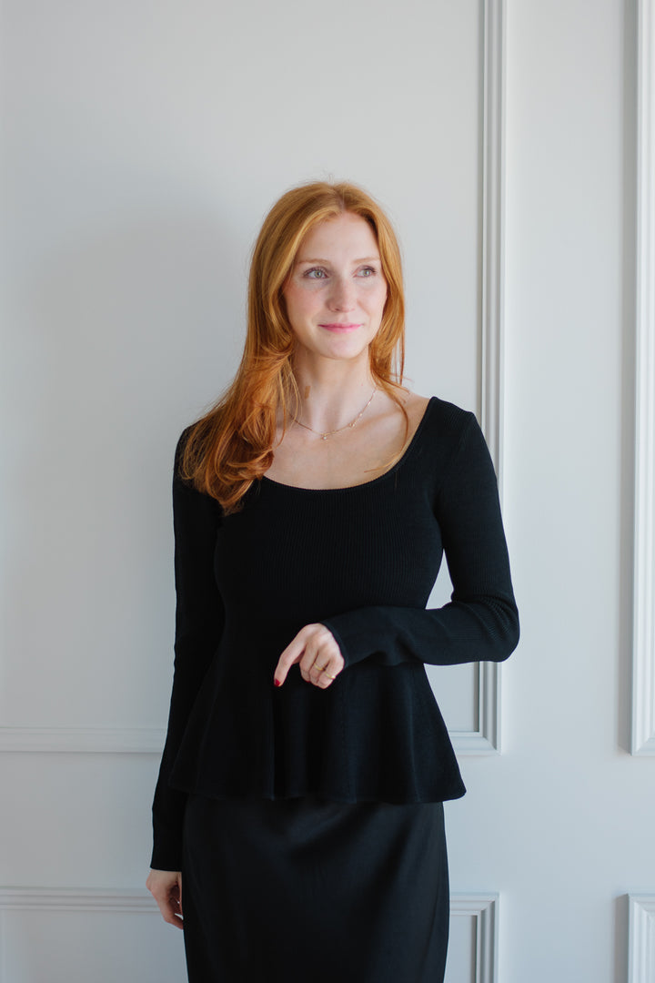 Peplum Knit Sweater - Black