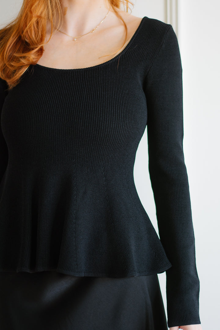 Peplum Knit Sweater - Black