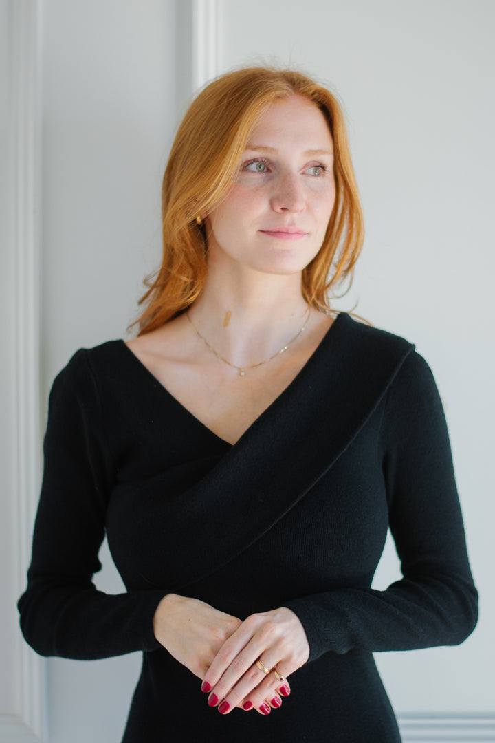 Surplice Black Sweater Dress