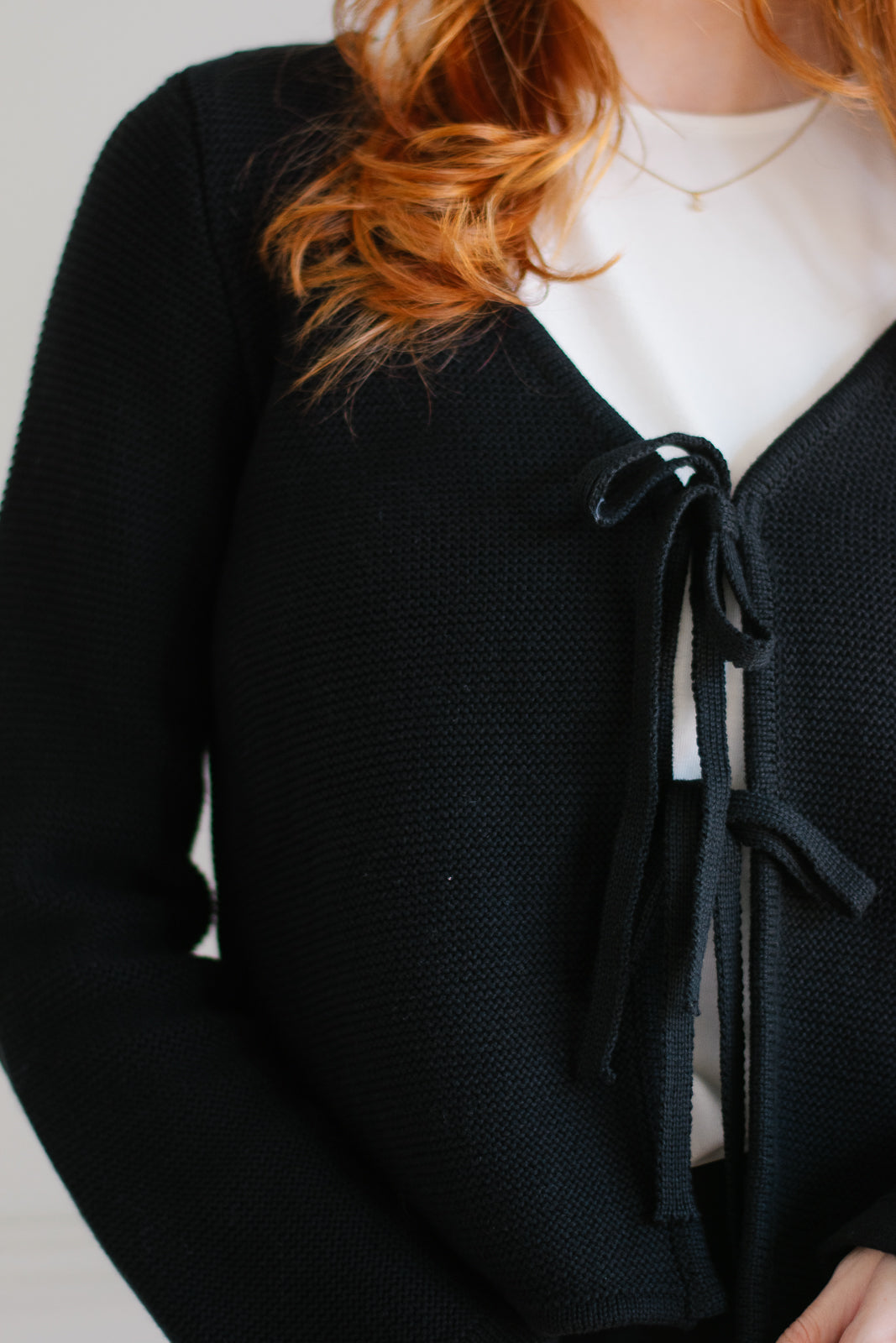 Alora Tie Knit Cardigan - Black