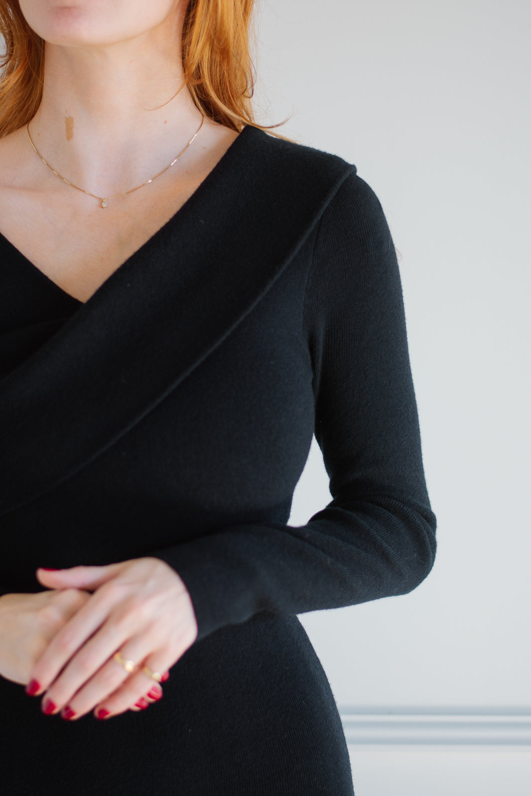 Surplice Black Sweater Dress