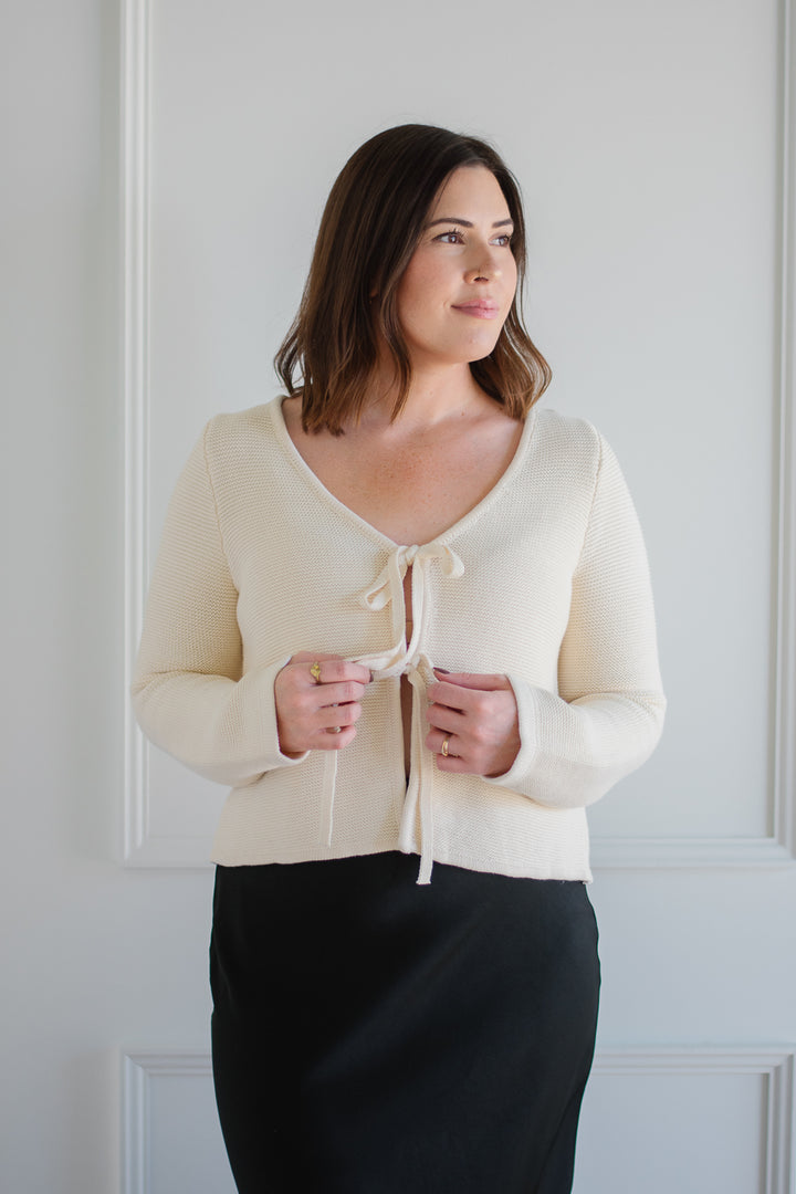 Alora Tie Knit Cardigan - Cream