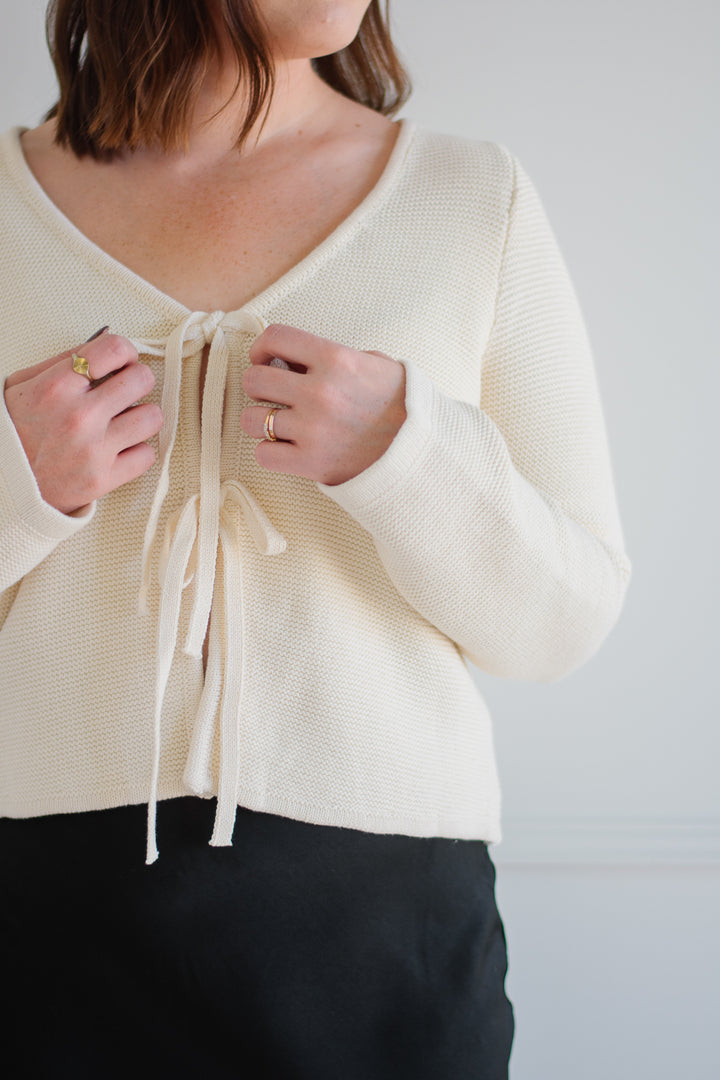 Alora Tie Knit Cardigan - Cream