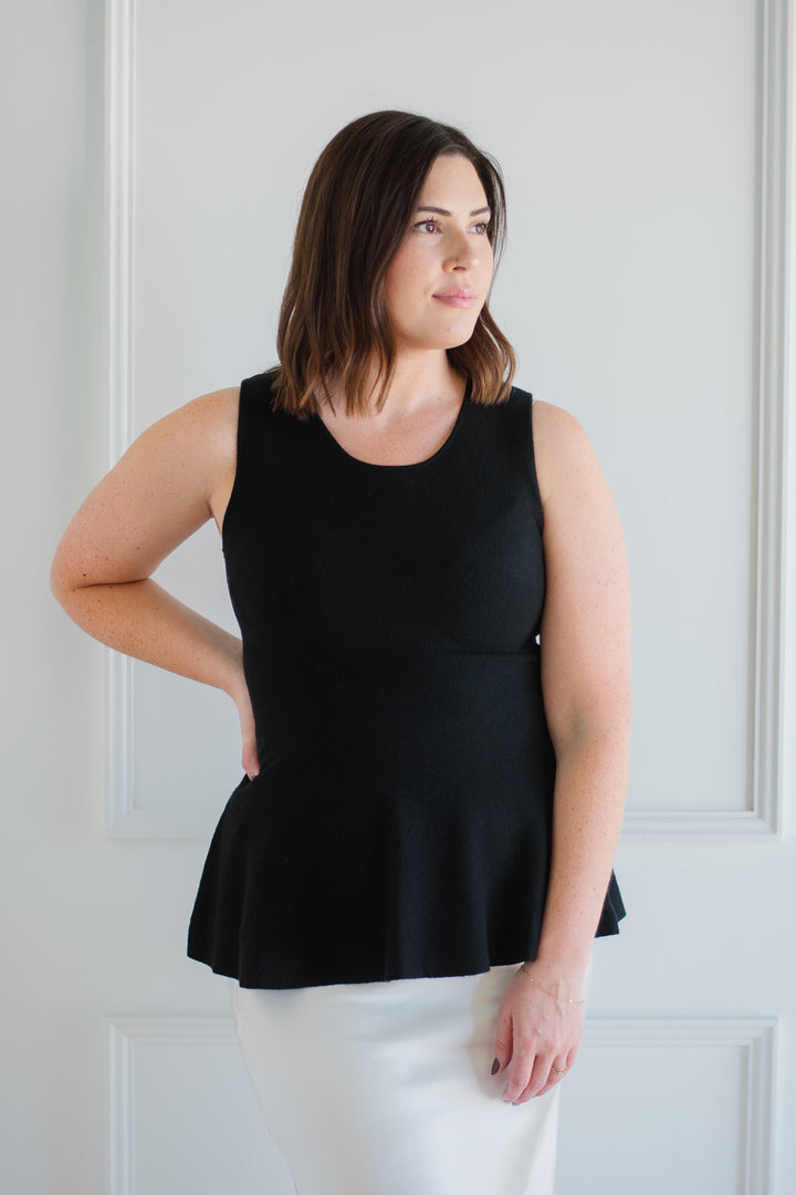 Knit Peplum Top - Black