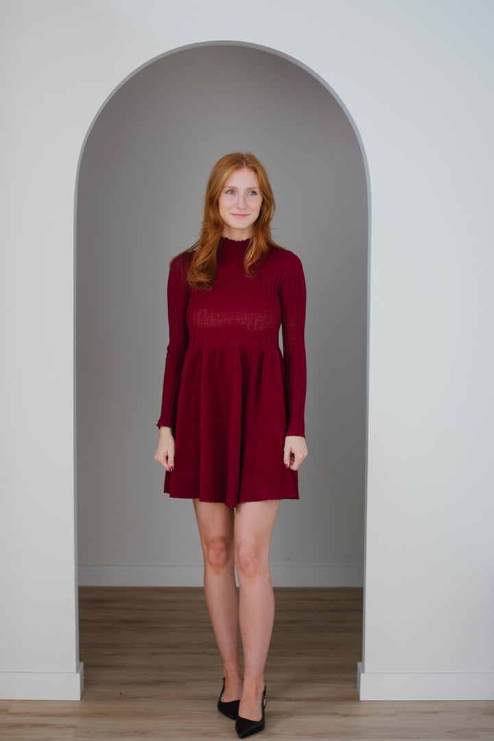 Knit Skater Mini Dress - Ruby