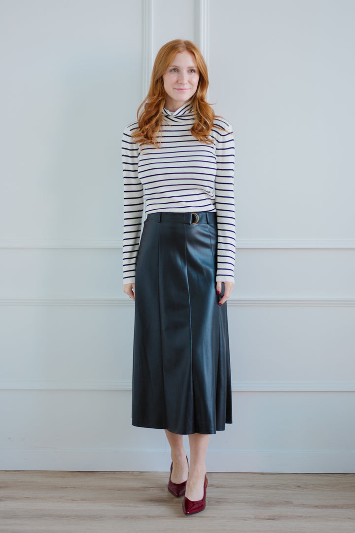 Flare Leather Skirt - Black