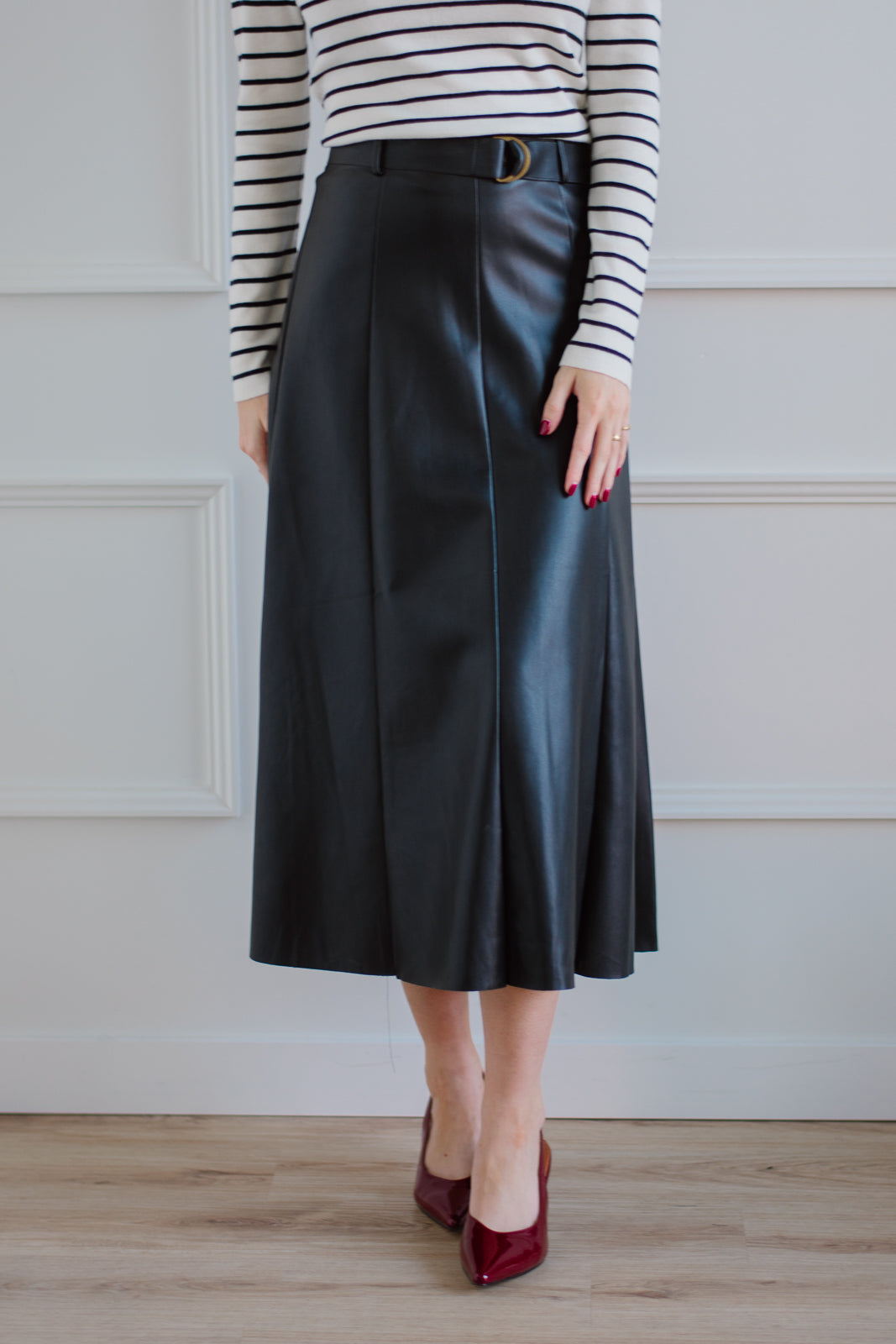 Flare Leather Skirt - Black