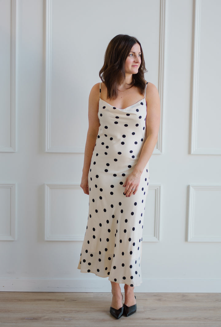 Satin Polka Slip Dress - Ivory