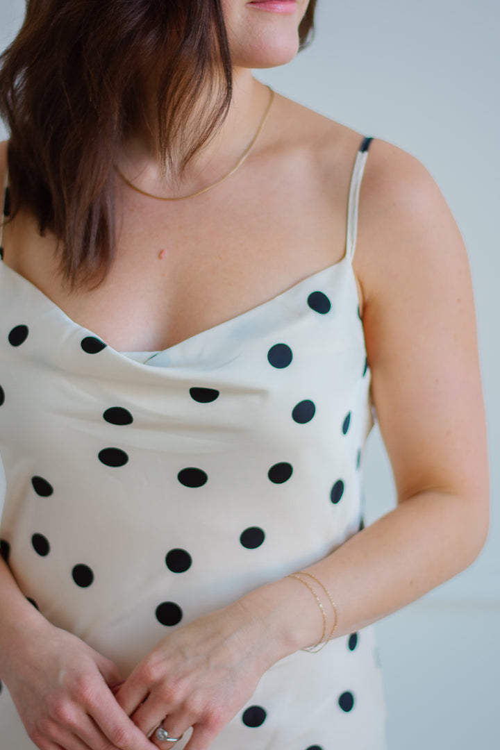 Satin Polka Slip Dress - Ivory