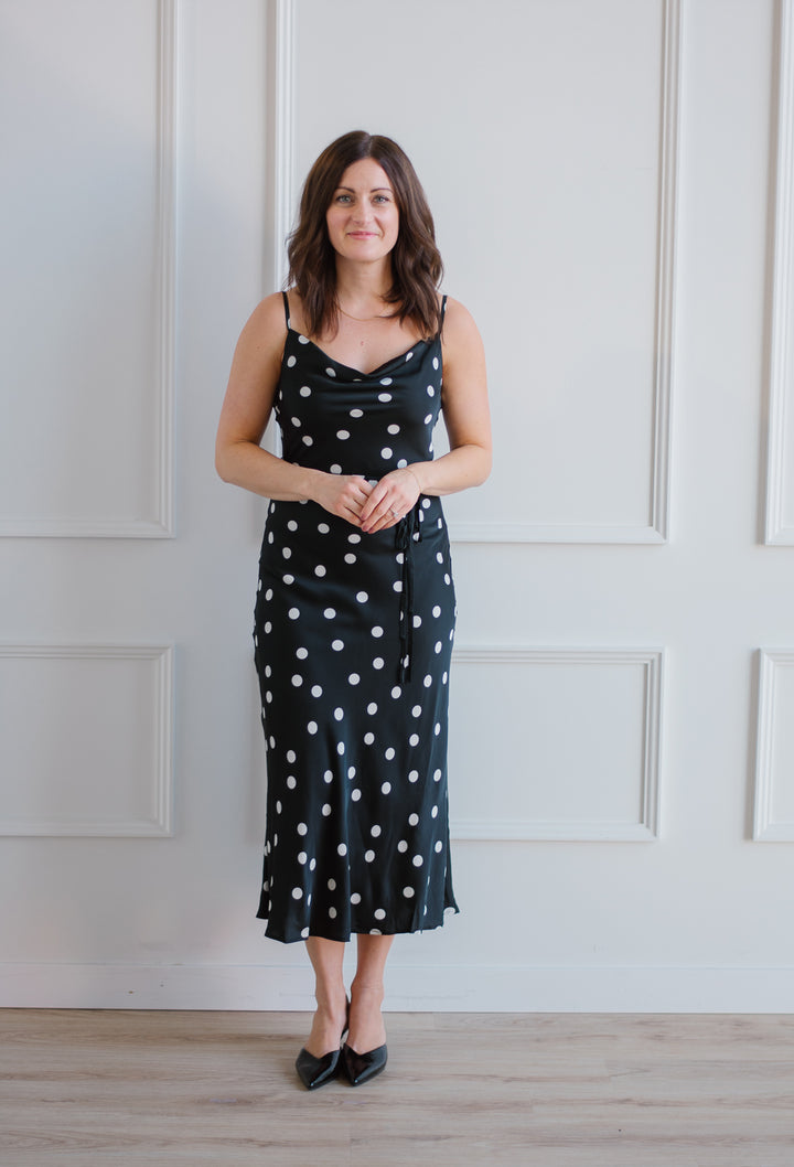 Satin Polka Slip Dress - Black