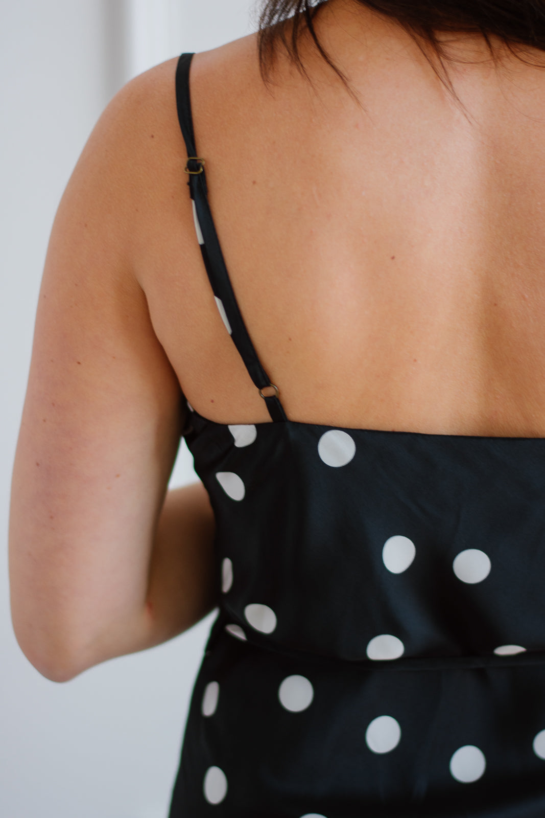 Satin Polka Slip Dress - Black