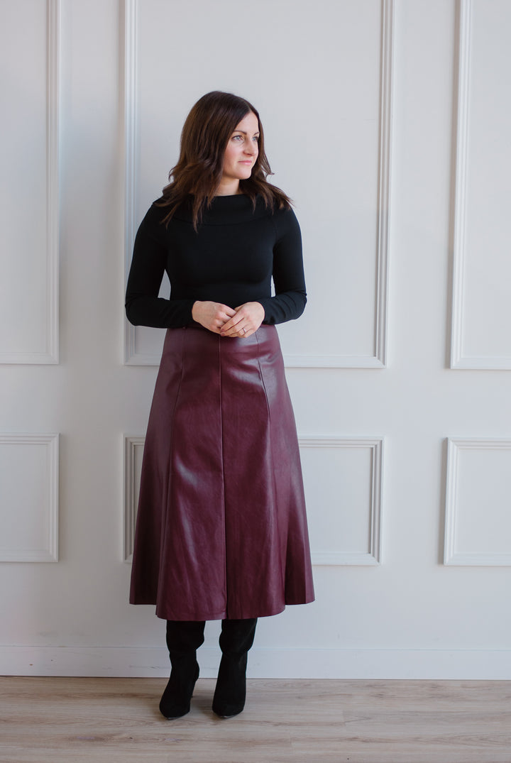 Flare Leather Skirt - Merlot