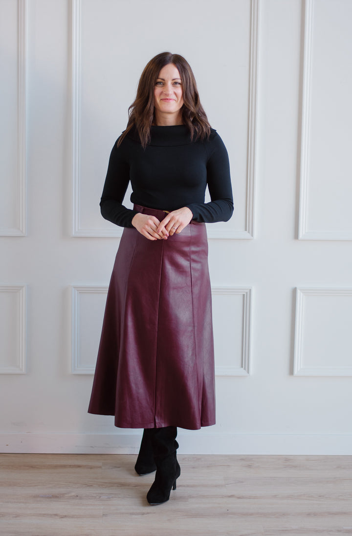 Flare Leather Skirt - Merlot