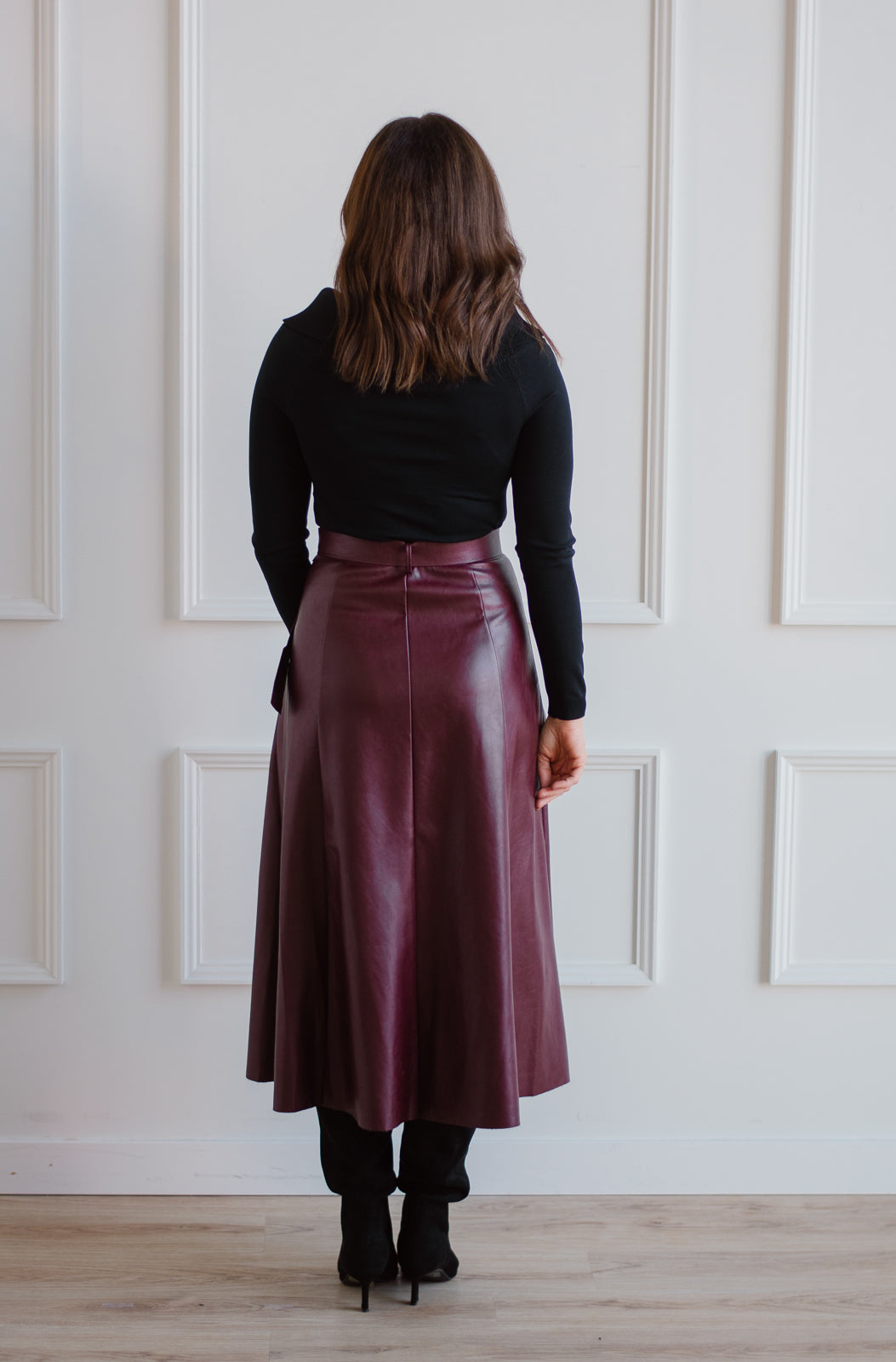 Flare Leather Skirt - Merlot