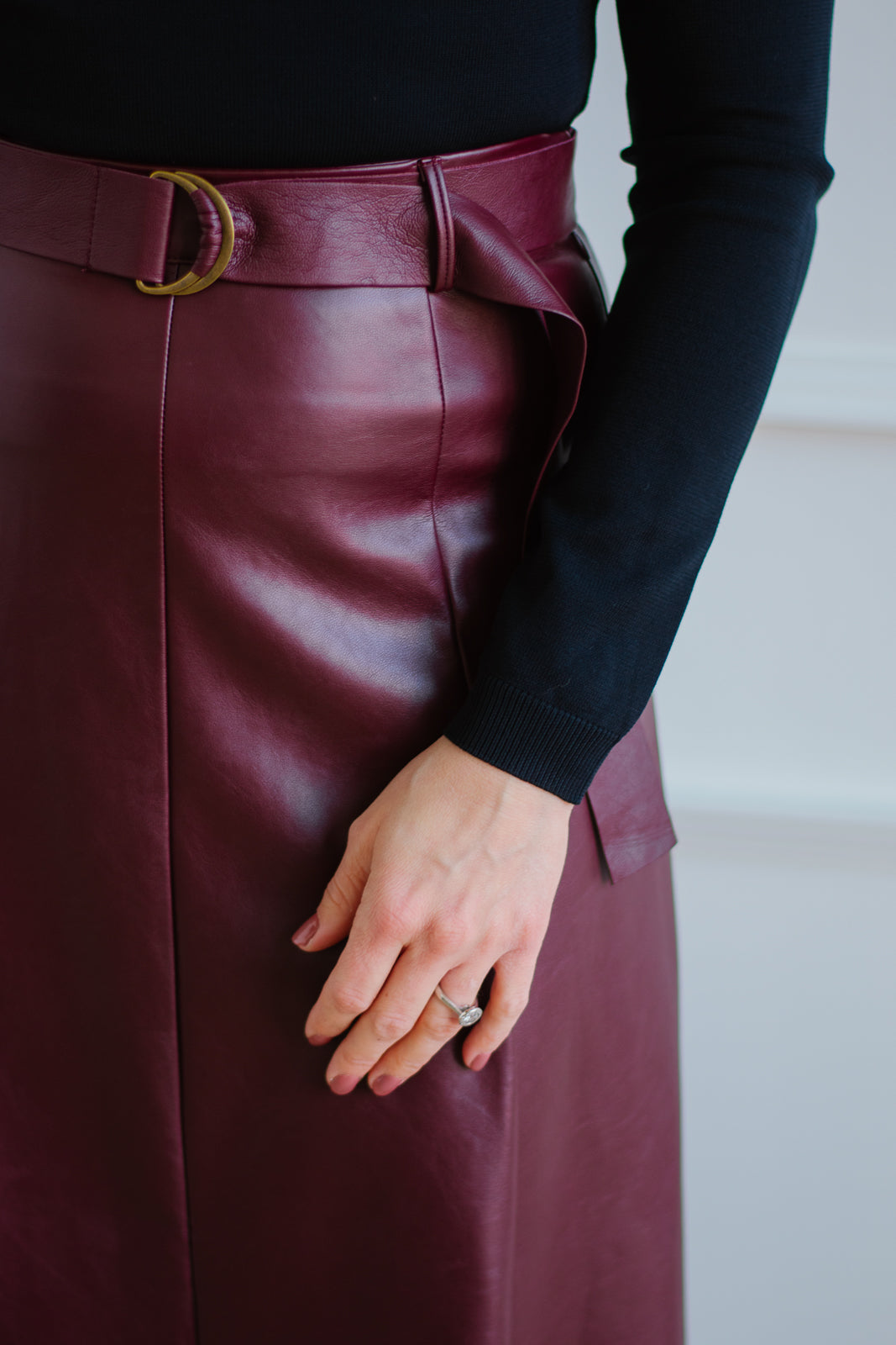 Flare Leather Skirt - Merlot