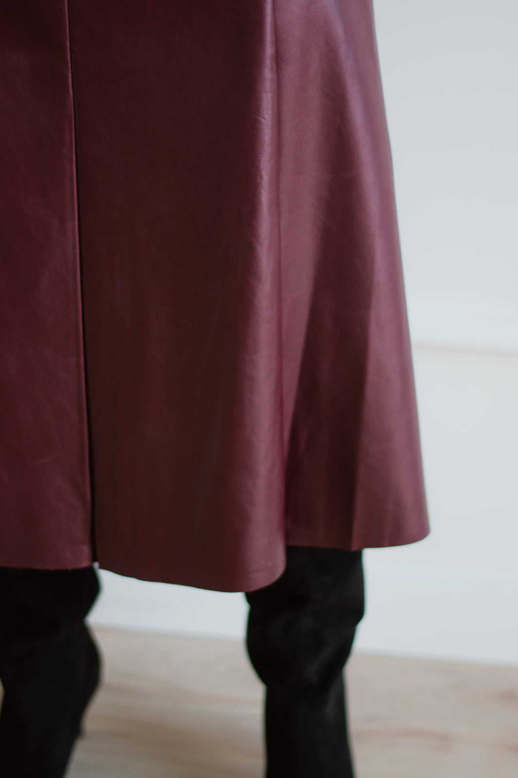 Flare Leather Skirt - Merlot