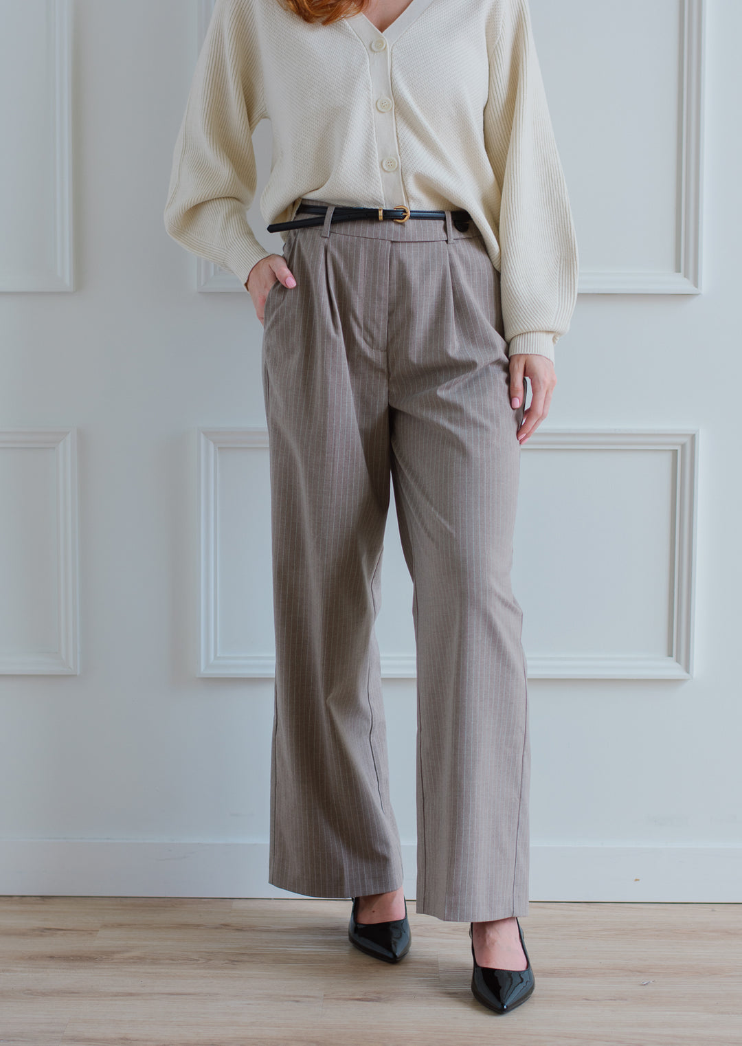 b.young - Elotte Walnut Pinstripe Trouser