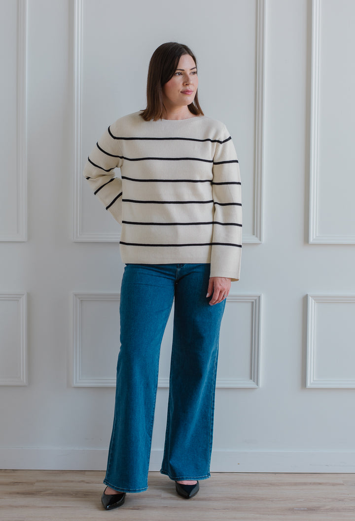 ICHI | Striped Boatneck Sweater