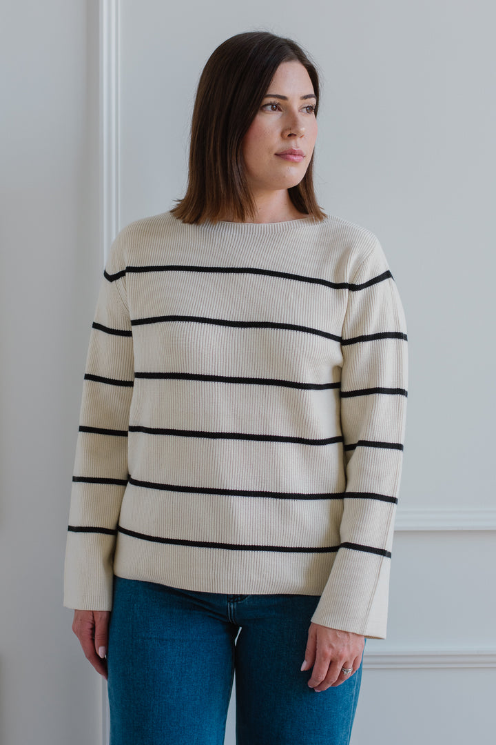 ICHI | Striped Boatneck Sweater