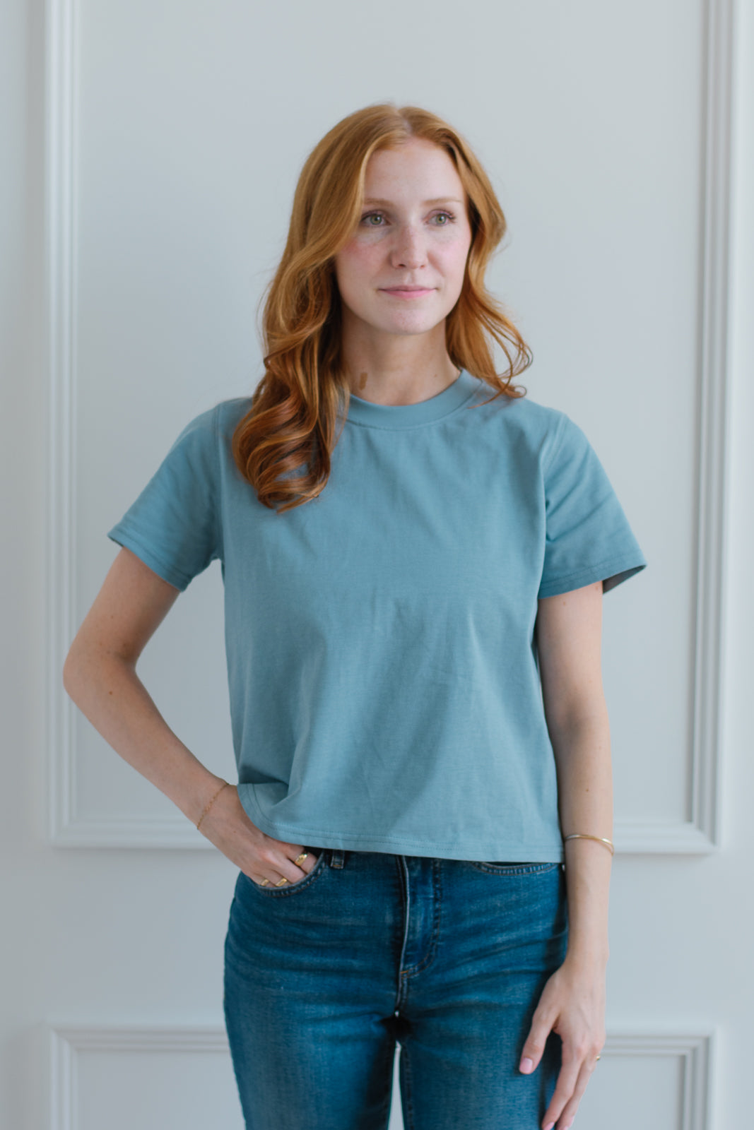 The Laine Top- Dusty Blue