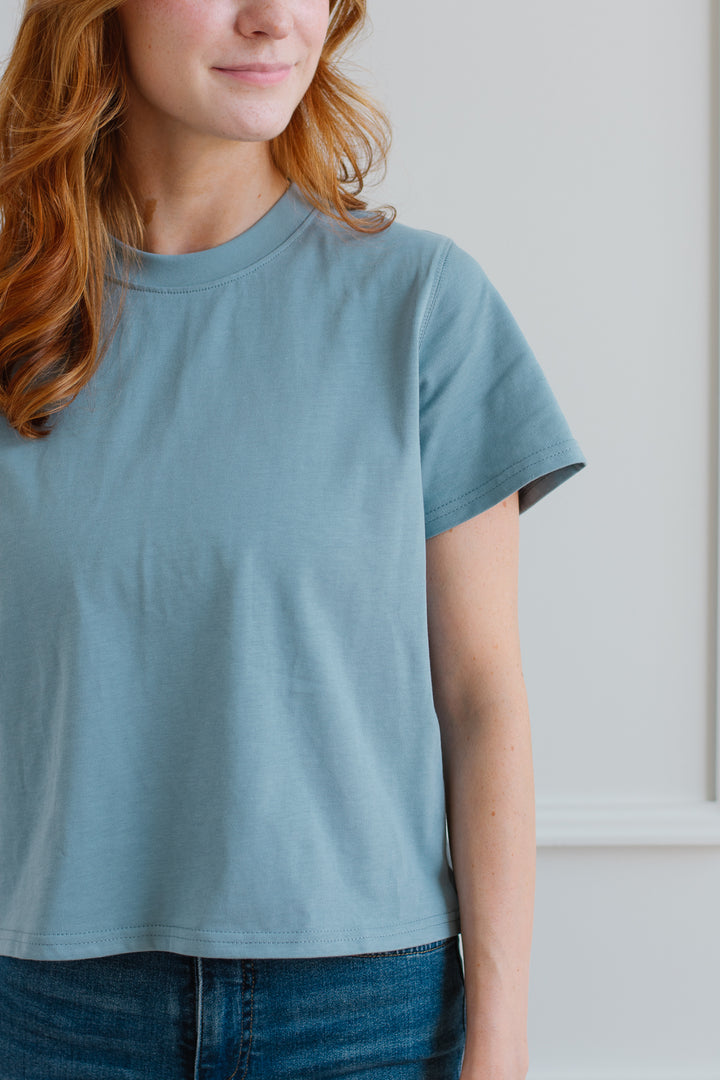 The Laine Top- Dusty Blue