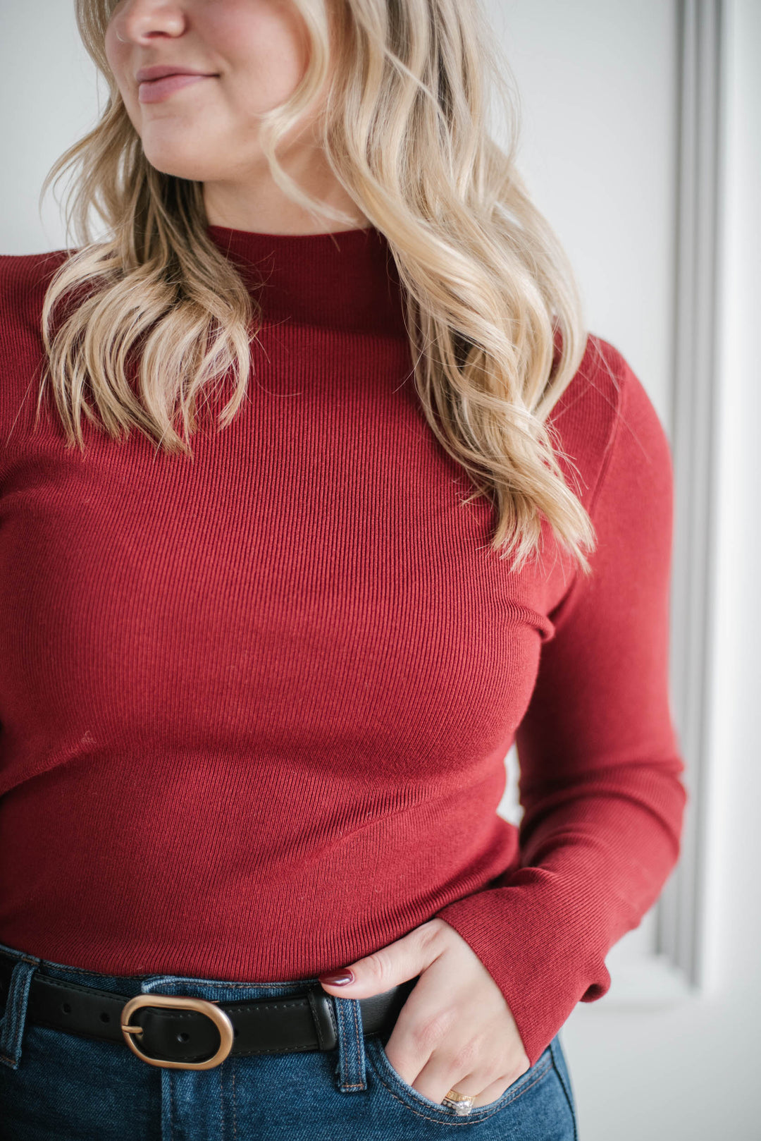 Everyday Fitted Mockneck -Holly Red