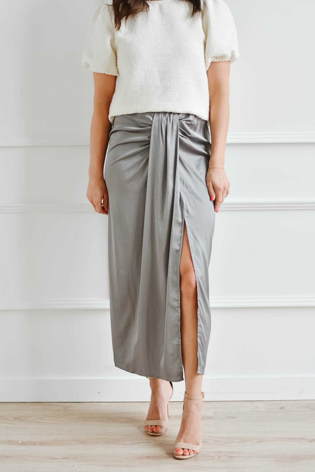 Silver Draped Silk Skirt