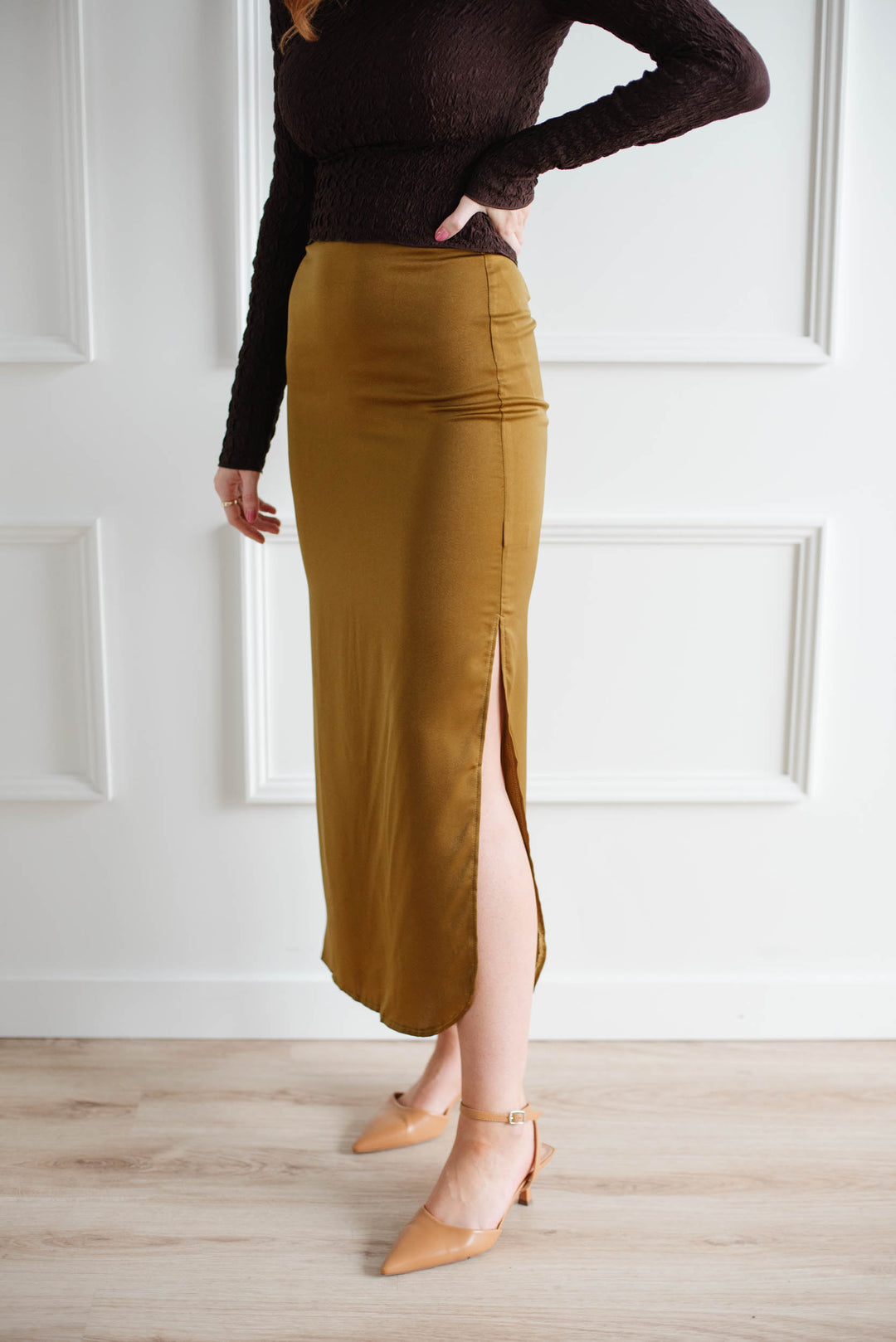 Brushed Gold Satin Slip Skirt