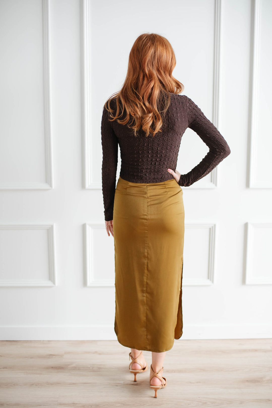 Brushed Gold Satin Slip Skirt