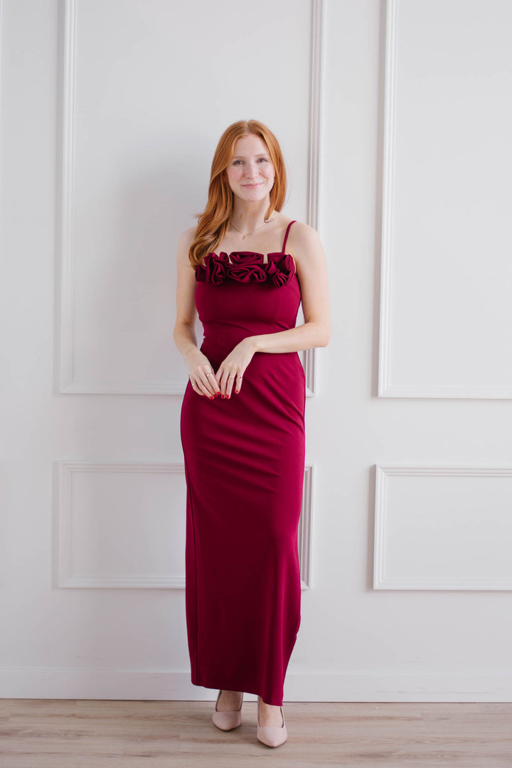 Burgundy Rosette Maxi Dress