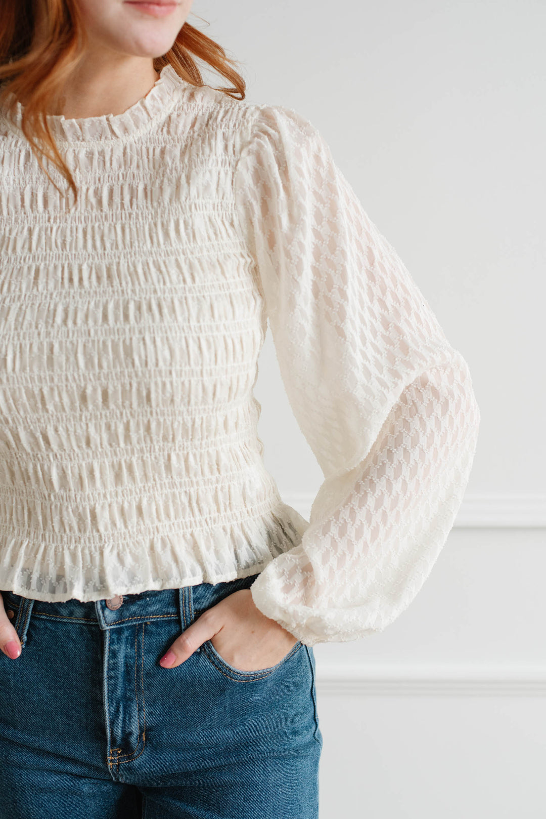Whipped Frosting Balloon Sleeve Blouse
