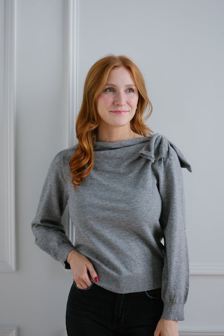 Bow Boatneck Grey Knit