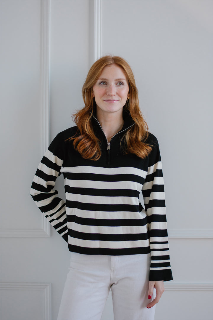 b.young | Striped Half Zip Sweater