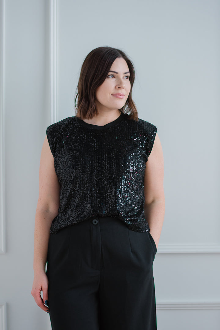 Black Sequin Bubble Tank